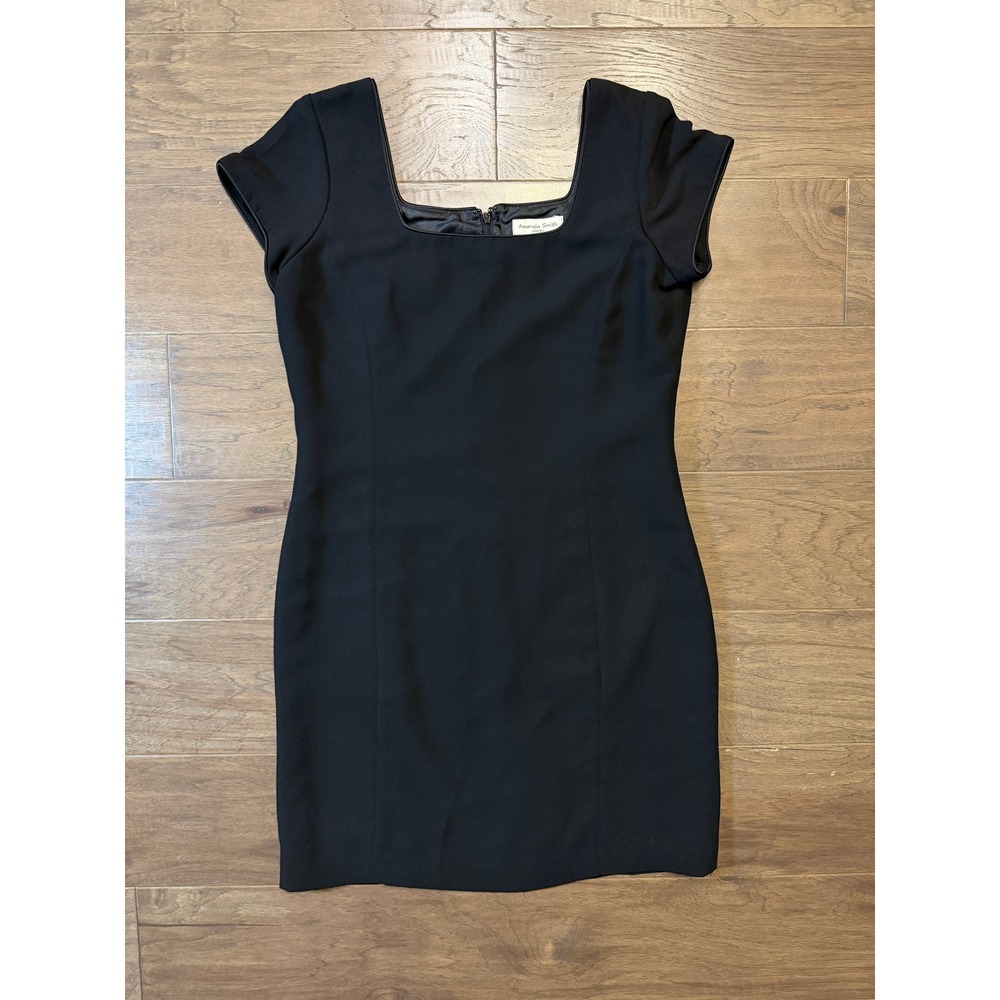 Amanda Smith Black Square Neck Sheath Dress‎ Short Sleeve Size 8 RN 13711